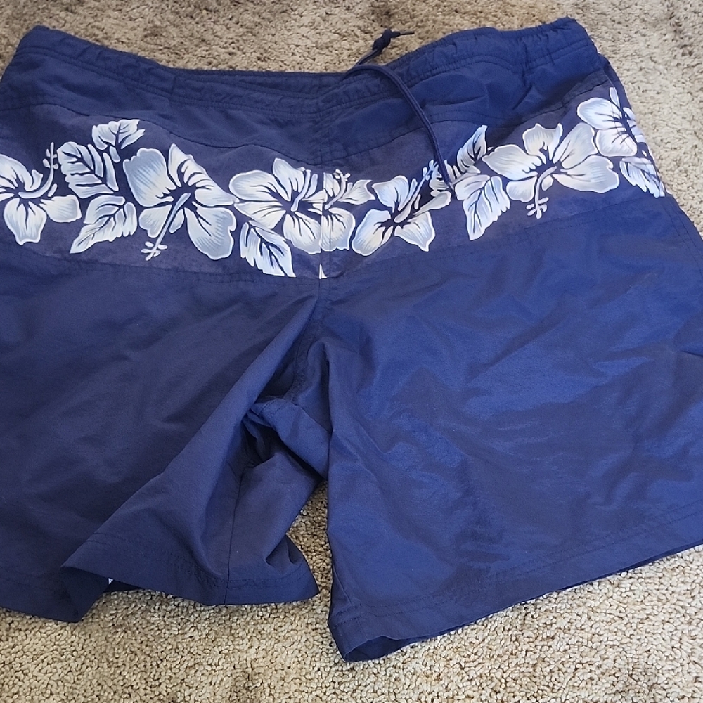 GAP Navy Blue Swim Trunks with White Floral Trim